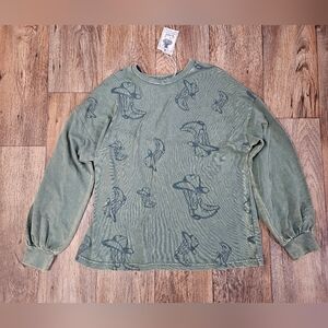 Easel Cowboy Boot Graphic Top Size Small – Vintage Wash Western Boho Long Sleeve
